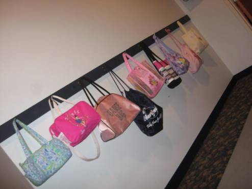 I just loved the way all the dance bags looked hanging outside the studio.